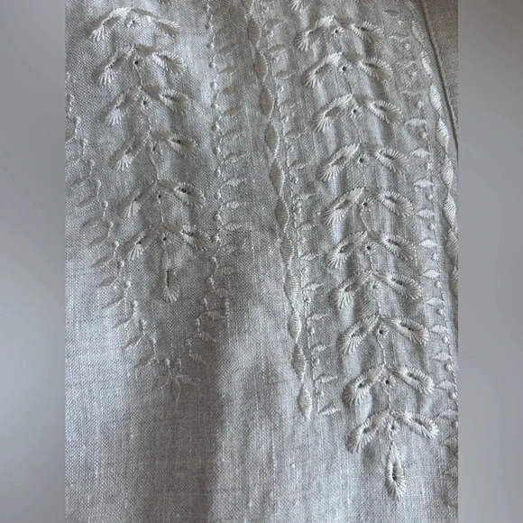 Vintage Richard Malcolm Embroidered Tan Beige Irish Linen Button Down Resortwear - Picture 3 of 8